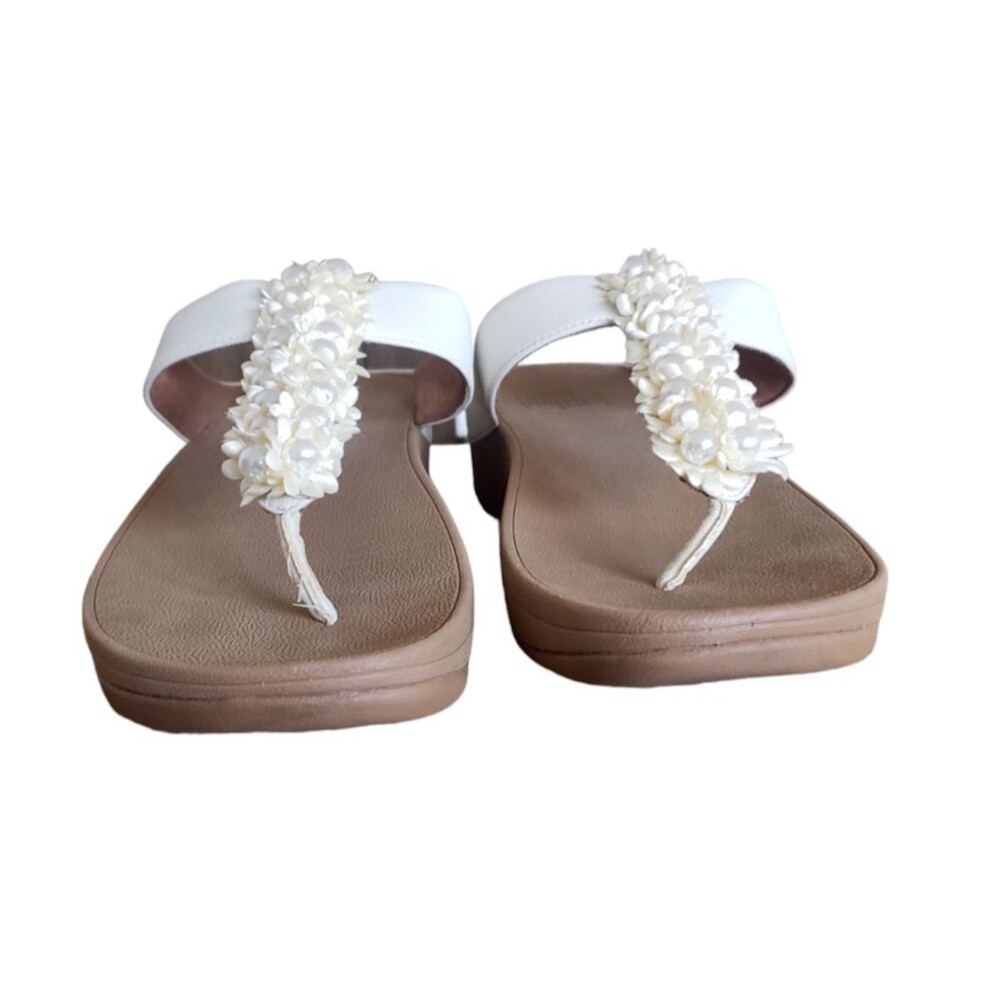 FitFlop Verna Ivory Beaded Flip Flop Toe Post Sandals Women's Size 10 - Picture 4 of 11